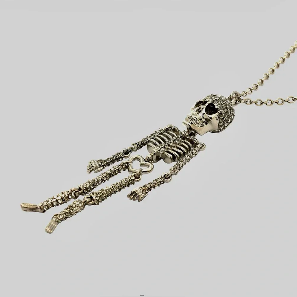 Betsey Johnson SKELETON PENDANT NECKLACE CRYSTAL NWT - Picture 2 of 4